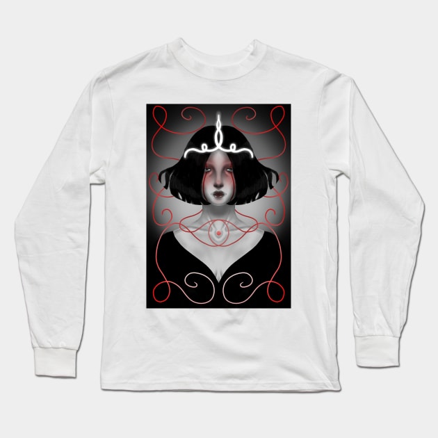 Tarot card high priestess black and white Long Sleeve T-Shirt by SosiCreatesArt